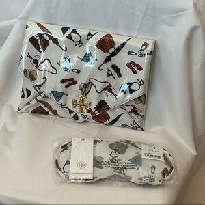 AUTHENTIC Tory Burch T Monogram Travel Clutch & Eye Mask Set - Excellent!
